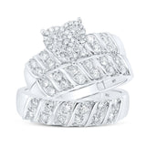 10kt White Gold His Hers Round Diamond Heart Matching Wedding Set 1 Cttw