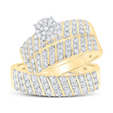 10kt Yellow Gold His Hers Round Diamond Cluster Matching Wedding Set 1-1/4 Cttw
