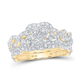 10kt Yellow Gold Round Diamond Bridal Wedding Ring Band Set 1-1/4 Cttw