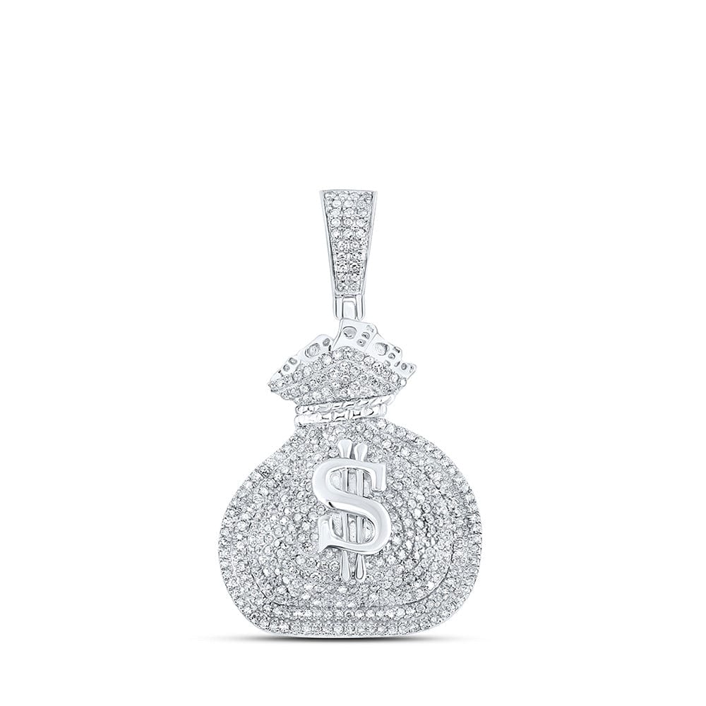 Sterling Silver Mens Round Diamond Money Bag Charm Pendant 1 Cttw