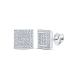 Sterling Silver Womens Round Diamond Square Earrings 1/4 Cttw