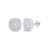 10kt White Gold Womens Diamond Rounded Square Earrings 1/2 Cttw