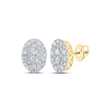 10kt Yellow Gold Womens Round Diamond Oval Cluster Earrings 1-1/5 Cttw