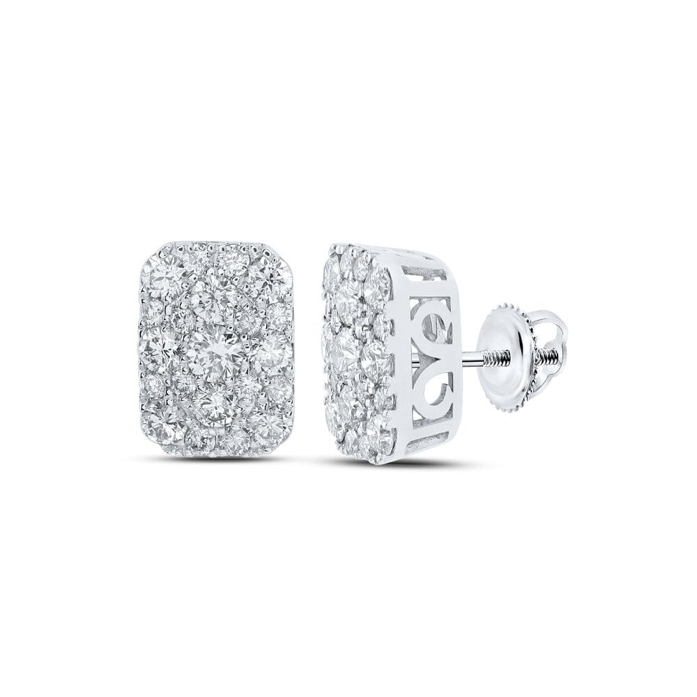 10kt White Gold Womens Round Diamond Rectangle Cluster Earrings 1 Cttw