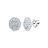 10kt White Gold Womens Round Diamond Oval Cluster Earrings 1/2 Cttw