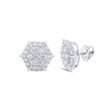 10kt White Gold Womens Round Diamond Hexagon Cluster Earrings 1 Cttw