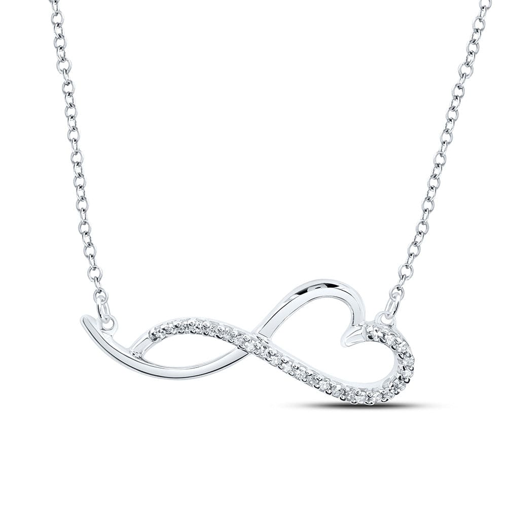 Sterling Silver Womens Round Diamond Heart Necklace 1/12 Cttw