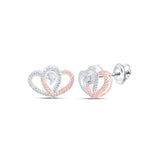 10kt Two-tone Gold Womens Round Diamond Heart Earrings 1/4 Cttw