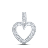 10kt White Gold Womens Round Diamond Heart Pendant 3/8 Cttw