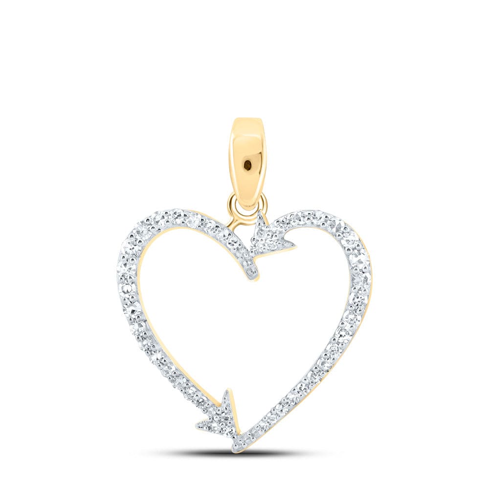 10kt Yellow Gold Womens Round Diamond Arrow Heart Pendant 1/5 Cttw