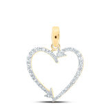 10kt Yellow Gold Womens Round Diamond Arrow Heart Pendant 1/5 Cttw