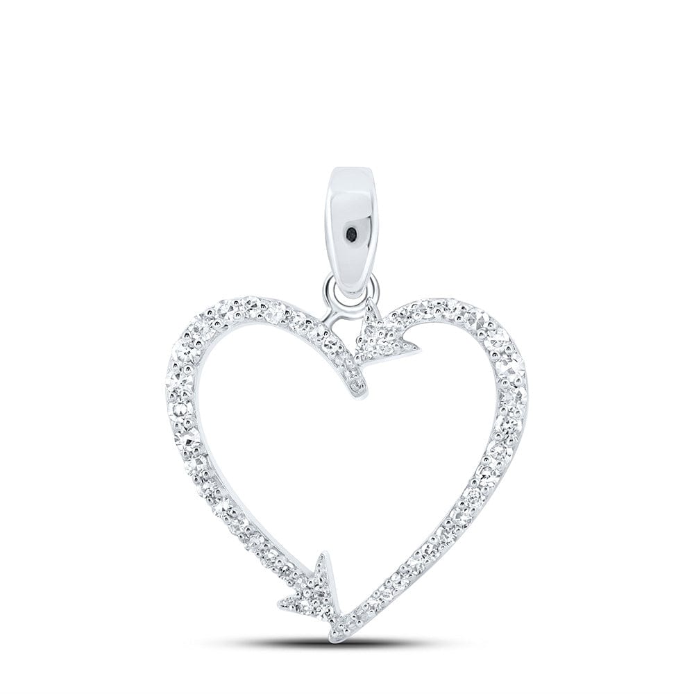 10kt White Gold Womens Round Diamond Arrow Heart Pendant 1/5 Cttw