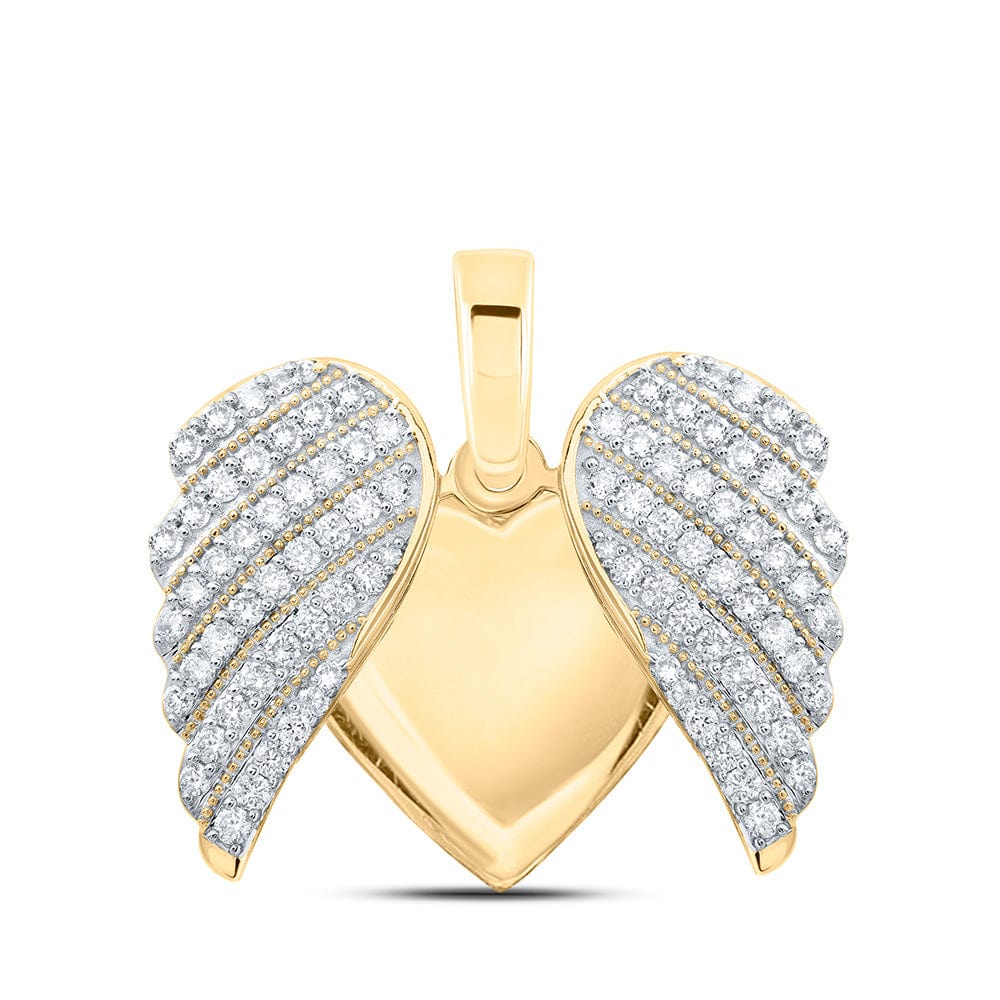 10kt Yellow Gold Womens Round Diamond Wing Heart Pendant 1 Cttw