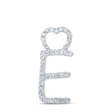 10kt White Gold Womens Round Diamond E Heart Letter Pendant 1/8 Cttw