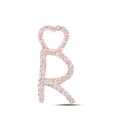 10kt Rose Gold Womens Round Diamond R Heart Letter Pendant 1/8 Cttw