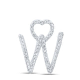 10kt White Gold Womens Round Diamond W Heart Letter Pendant 1/6 Cttw