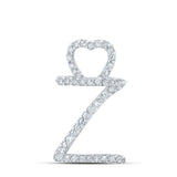 10kt White Gold Womens Round Diamond Z Heart Letter Pendant 1/8 Cttw