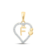 10kt Yellow Gold Womens Round Diamond F Heart Letter Pendant 1/10 Cttw