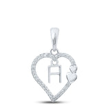 10kt White Gold Womens Round Diamond H Heart Letter Pendant 1/10 Cttw