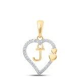 10kt Yellow Gold Womens Round Diamond J Heart Letter Pendant 1/10 Cttw