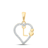10kt Yellow Gold Womens Round Diamond L Heart Letter Pendant 1/10 Cttw