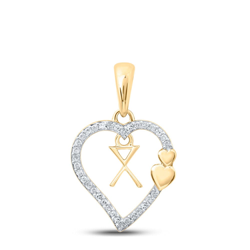 10kt Yellow Gold Womens Round Diamond X Heart Letter Pendant 1/10 Cttw