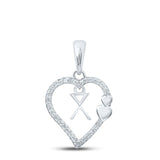 10kt White Gold Womens Round Diamond X Heart Letter Pendant 1/10 Cttw