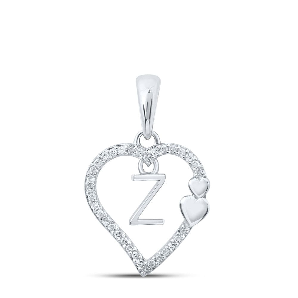 10kt White Gold Womens Round Diamond Z Heart Letter Pendant 1/10 Cttw