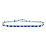 14kt White Gold Womens Oval Blue Sapphire Diamond Fashion Bracelet 7-3/8 Cttw