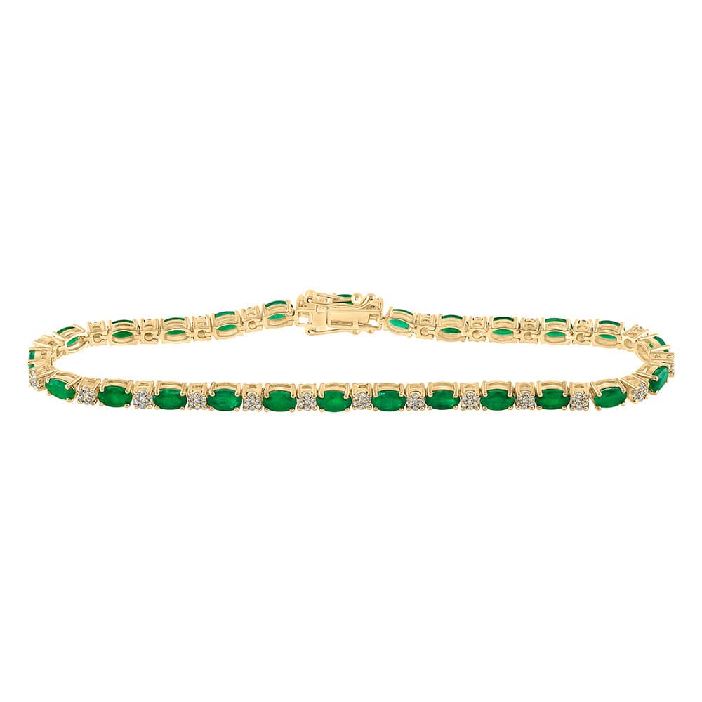 14kt Yellow Gold Womens Oval Emerald Diamond Tennis Bracelet 6 Cttw