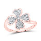 10kt Rose Gold Womens Round Diamond Clover Heart Ring 1/4 Cttw