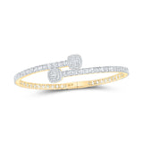 10kt Yellow Gold Womens Baguette Diamond Cushion Square Cuff Bangle Bracelet 2-5/8 Cttw