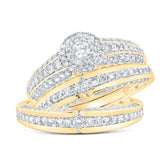 10kt Yellow Gold His Hers Round Diamond Halo Matching Wedding Set 1-3/4 Cttw