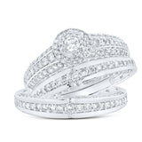 10kt White Gold His Hers Round Diamond Halo Matching Wedding Set 1-3/4 Cttw