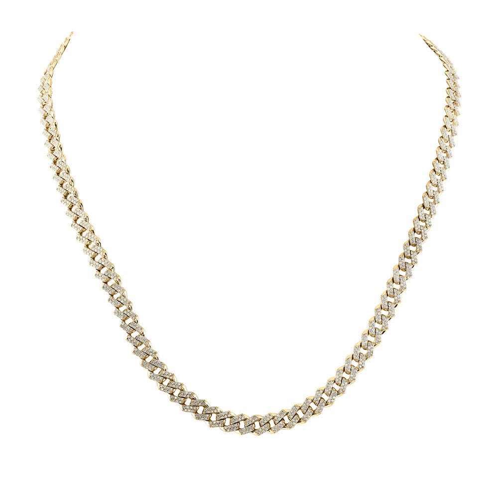 10kt Yellow Gold Mens Round Diamond Straight Cuban Link Chain Necklace 5 Cttw