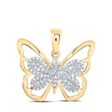 10kt Yellow Gold Womens Round Diamond Butterfly Pendant 1/5 Cttw