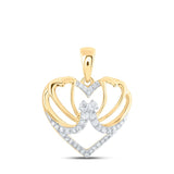 10kt Yellow Gold Womens Round Diamond Butterfly Heart Pendant 1/8 Cttw