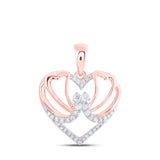 10kt Rose Gold Womens Round Diamond Butterfly Heart Pendant 1/8 Cttw