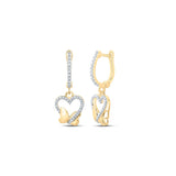 10kt Yellow Gold Womens Round Diamond Butterfly Heart Dangle Earrings 1/4 Cttw