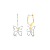 10kt Yellow Gold Womens Round Diamond Butterfly Dangle Earrings 3/8 Cttw
