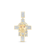 10kt Yellow Gold Mens Round Diamond Jesus Face Cross Charm Pendant 1 Cttw