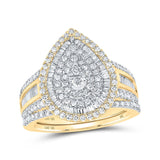 10kt Yellow Gold Round Diamond Teardrop Bridal Wedding Ring Band Set 1-1/5 Cttw
