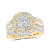 10kt Yellow Gold Round Diamond Cluster Bridal Wedding Ring Band Set 1-1/4 Cttw