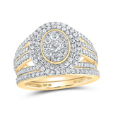 10kt Yellow Gold Round Diamond Cluster Bridal Wedding Ring Band Set 1-1/5 Cttw