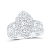 10kt White Gold Round Diamond Oval Bridal Wedding Ring Band Set 1-1/4 Cttw