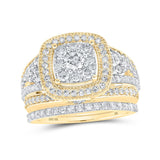 10kt Yellow Gold Round Diamond Square Bridal Wedding Ring Band Set 1-3/4 Cttw