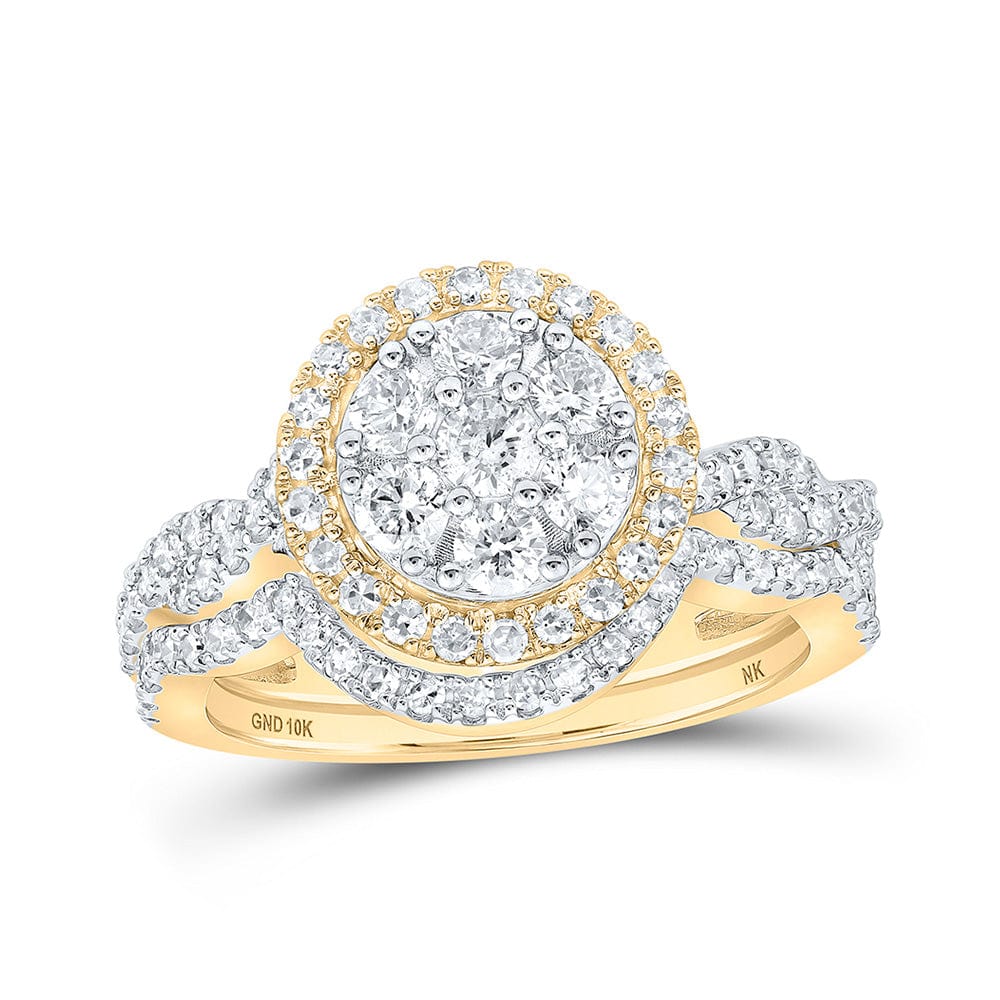 10kt Yellow Gold Round Diamond Cluster Bridal Wedding Ring Band Set 1 Cttw