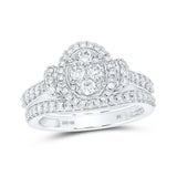 10kt White Gold Round Diamond Oval Cluster Bridal Wedding Ring Band Set 1 Cttw