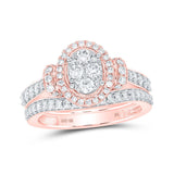 10kt Rose Gold Round Diamond Oval Cluster Bridal Wedding Ring Band Set 1 Cttw