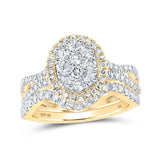 10kt Yellow Gold Round Diamond Oval Cluster Bridal Wedding Ring Band Set 1 Cttw